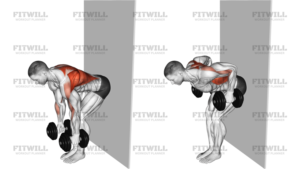 Dumbbell Bent-Over Row Against Wall