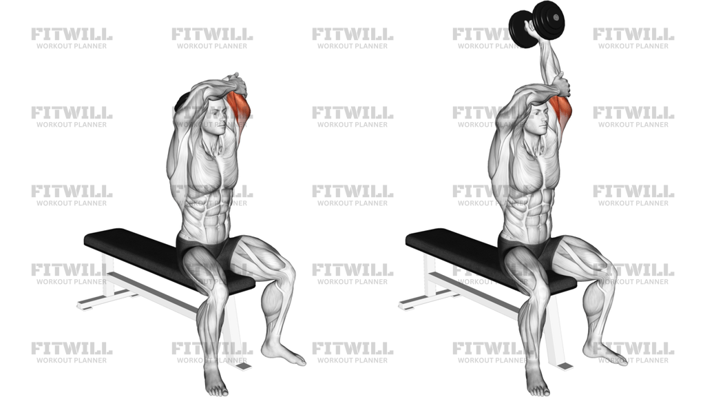 Dumbbell Seated Single-Arm Overhead Triceps Extension Left Side