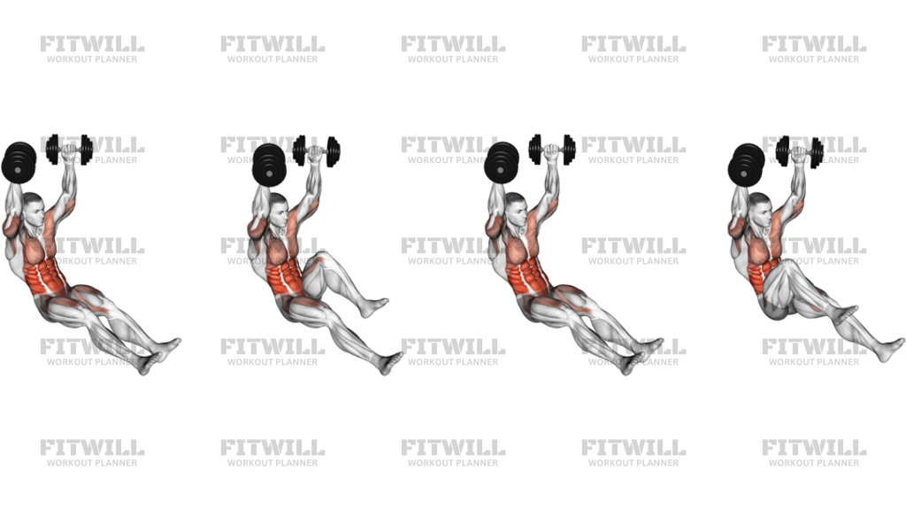 Dumbbell Seated Military Hold Alternate Leg Raise On Floor