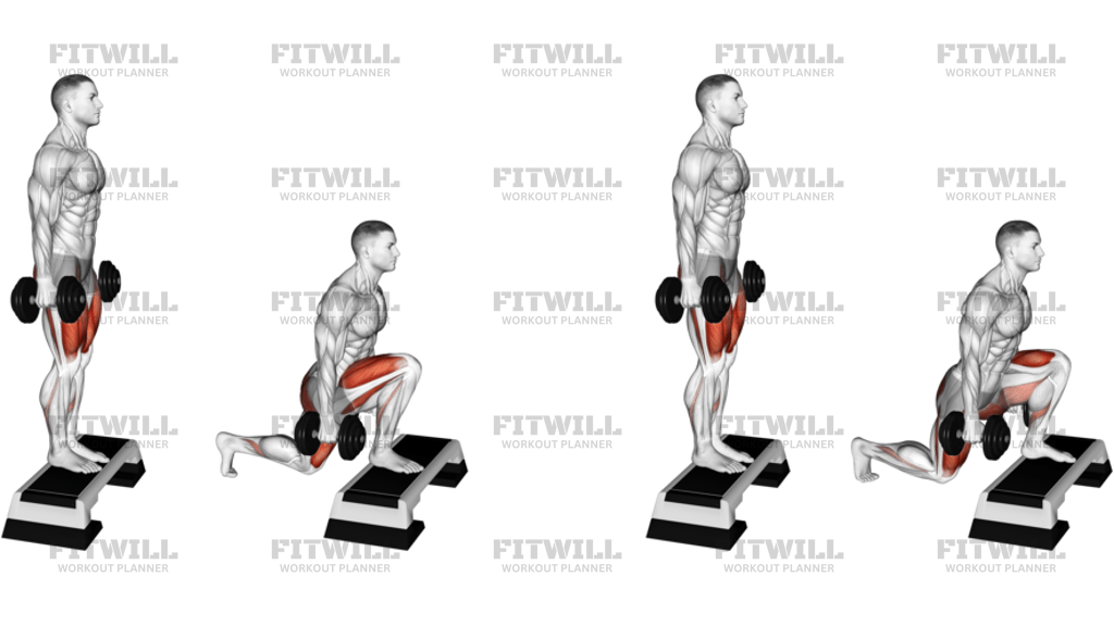 Dumbbell Reverse Lunge From Deficit