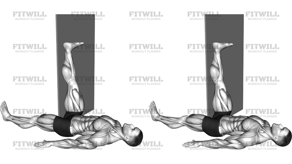 Lying Single Leg Hamstring Stretch Against Wall
