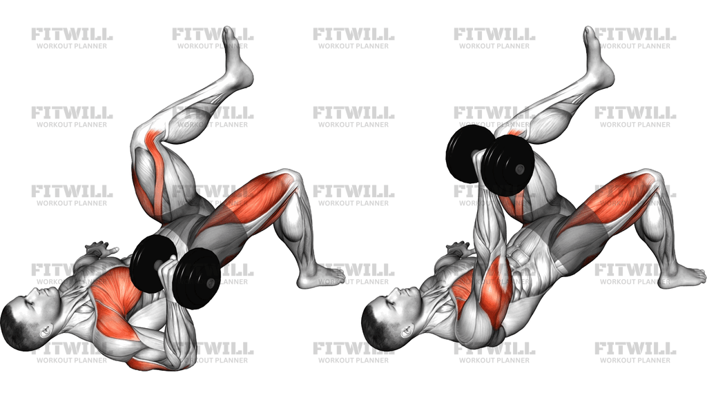 Dumbbell Contralateral Glute Bridge Single Arm Che