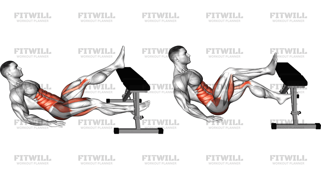 Seated Alternate In Out Leg Raise Over Bench