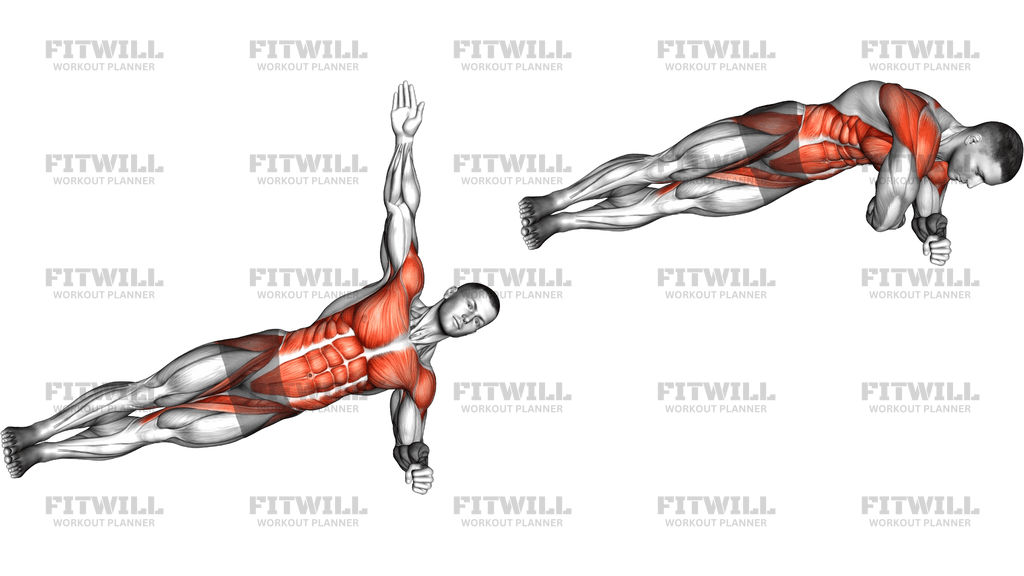 Side Plank Twist Arm Delt Raise