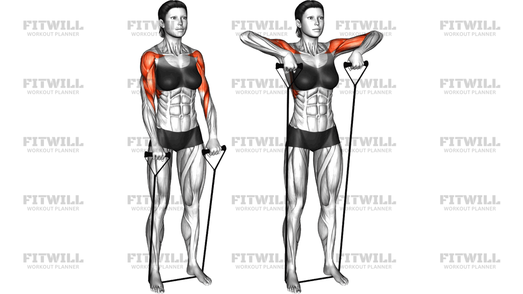 Upright Row Dengan Band (Di Bawah Dua Kaki)