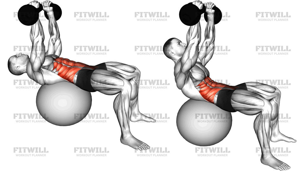 Kettlebell Overhead Crunch (On Stability Ball)