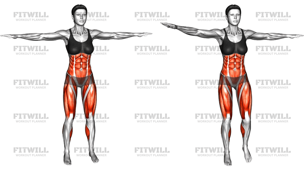 Standing Front Leg Lift Cross Toe Touches Side Ben