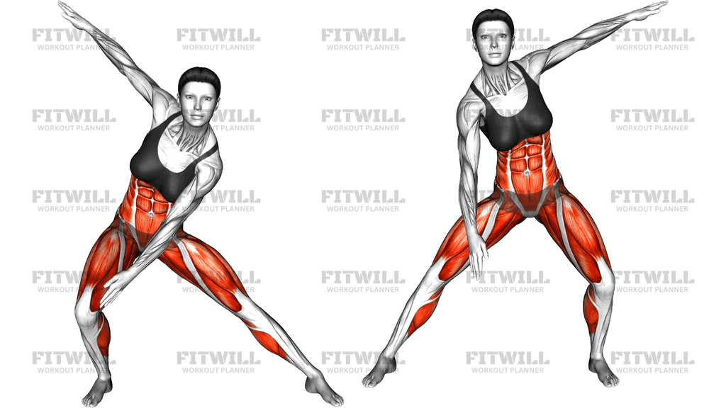 Half Side Split Lunge Twisting Inner Thigh Tap