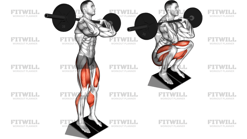 Barbell Elevated Heel Clean Grip Squat