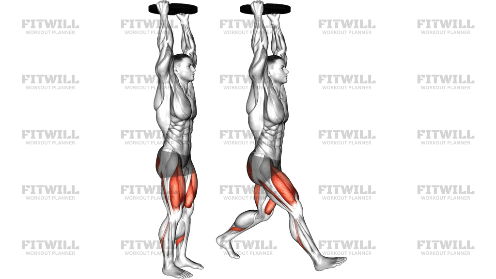 Weighted Plate Overhead Forward Lunge
