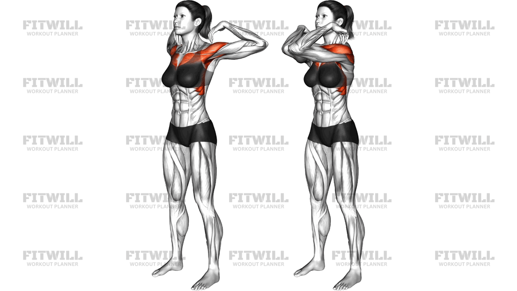 Standing Hands On Shoulder Raise And Elbow Touch