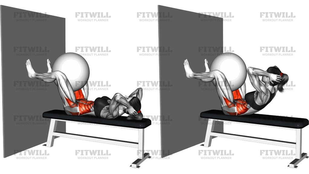 Lying Bench Crunch With Leg Adduction