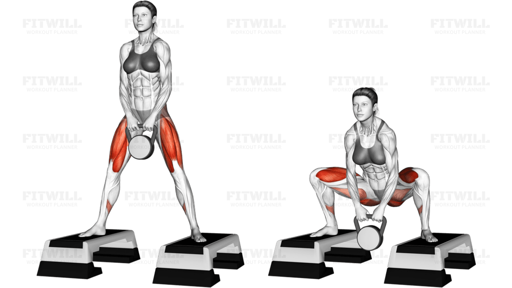 Kettlebell Dumbbell Sumo Squat off Stepbox